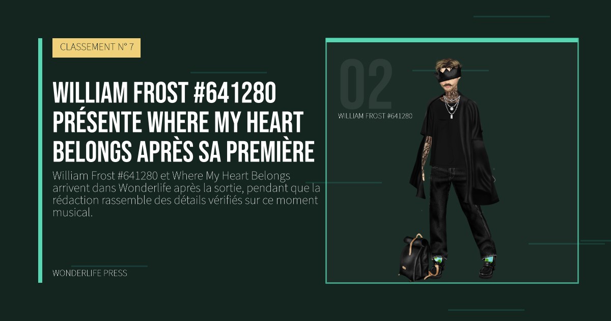 Wonderlife Press: William Frost #641280 présente Where My Heart Belongs après sa première. portrait des artistes. CLASSEMENT N° 7.