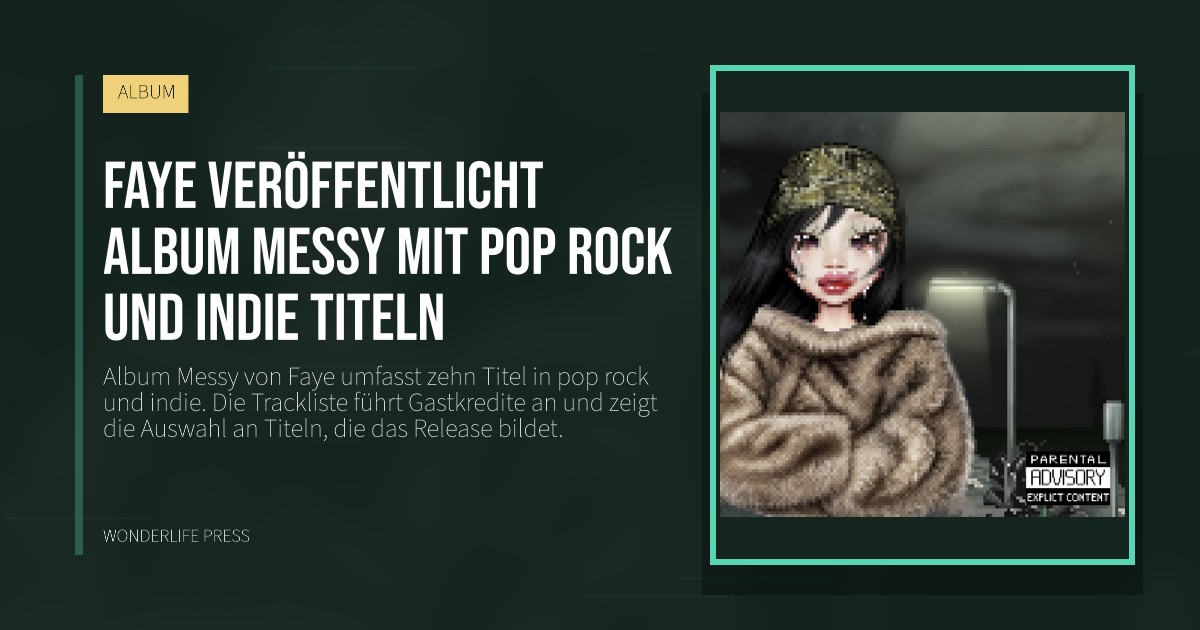 Wonderlife Press: Faye veröffentlicht Album Messy mit pop rock und indie titeln. Veröffentlichungscover. ALBUM.