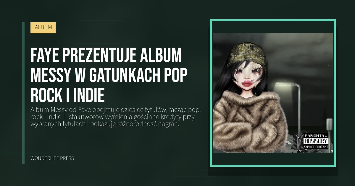 Wonderlife Press: Faye prezentuje Album Messy w gatunkach pop rock i indie. okładka wydawnictwa. ALBUM.