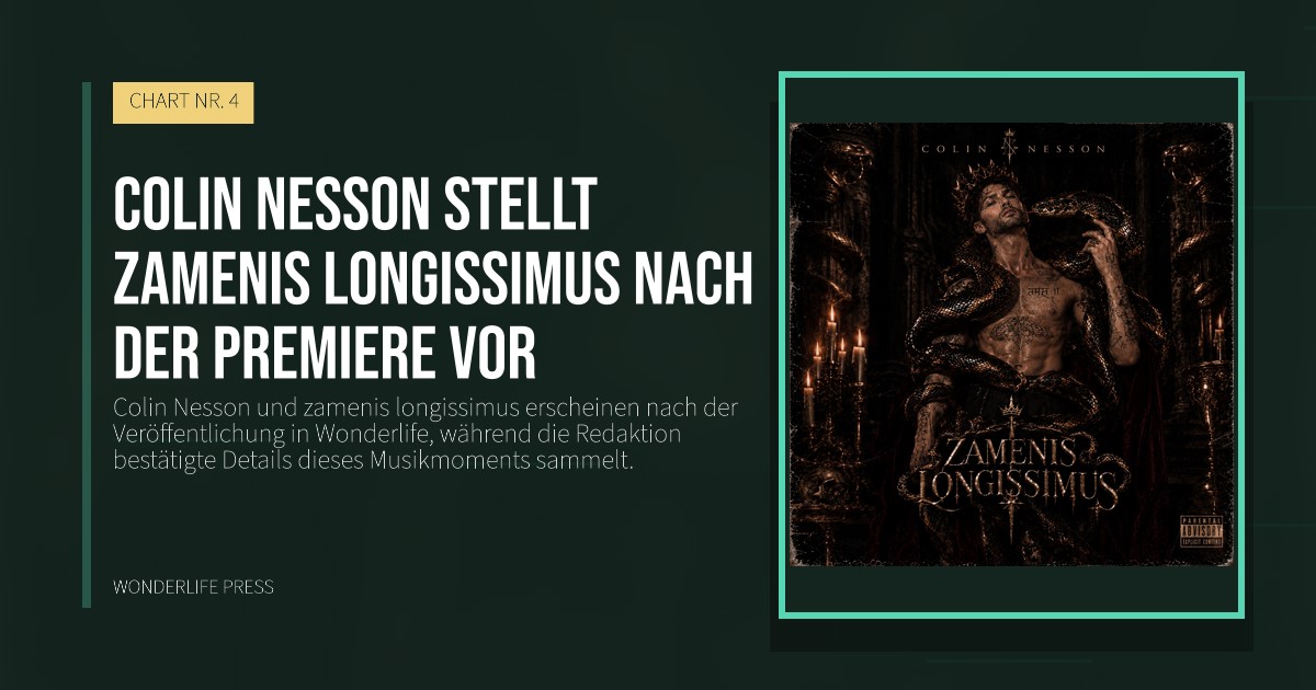 Wonderlife Press: Colin Nesson stellt zamenis longissimus nach der Premiere vor. Veröffentlichungscover. CHART NR. 4.