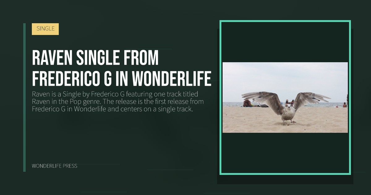 Wonderlife Press: Raven single from Frederico G in Wonderlife. release artwork. SINGLE.