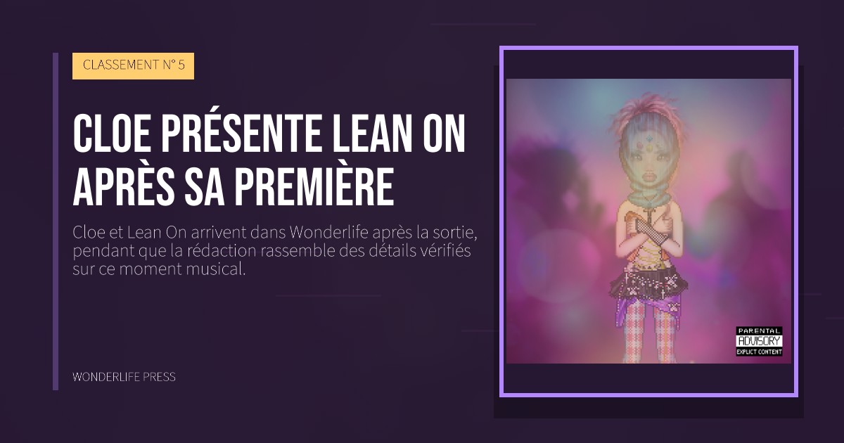 Wonderlife Press: Cloe présente Lean On après sa première. pochette de la sortie. CLASSEMENT N° 5.