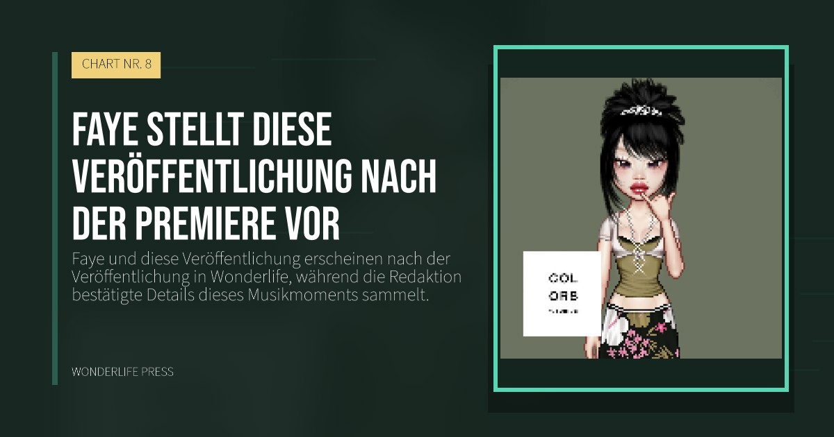 Wonderlife Press: Faye stellt diese Veröffentlichung nach der Premiere vor. Veröffentlichungscover. CHART NR. 8.