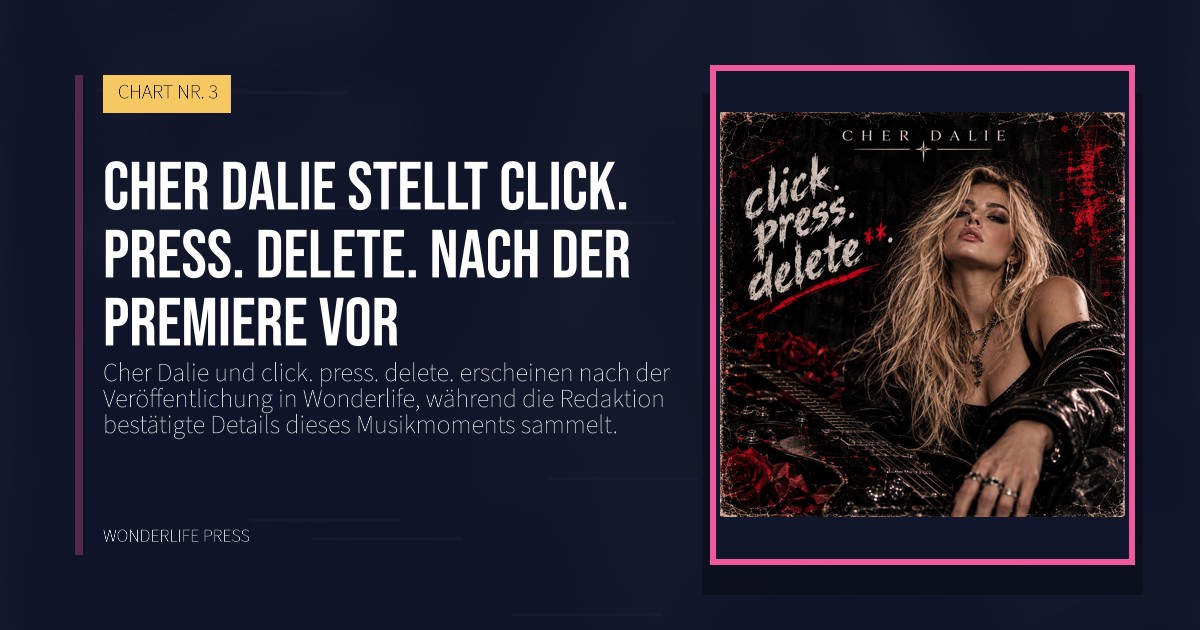 Wonderlife Press: Cher Dalie stellt click. press. delete. nach der Premiere vor. Veröffentlichungscover. CHART NR. 3.