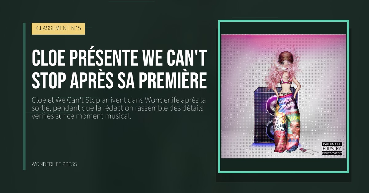 Wonderlife Press: Cloe présente We Can't Stop après sa première. pochette de la sortie. CLASSEMENT N° 5.
