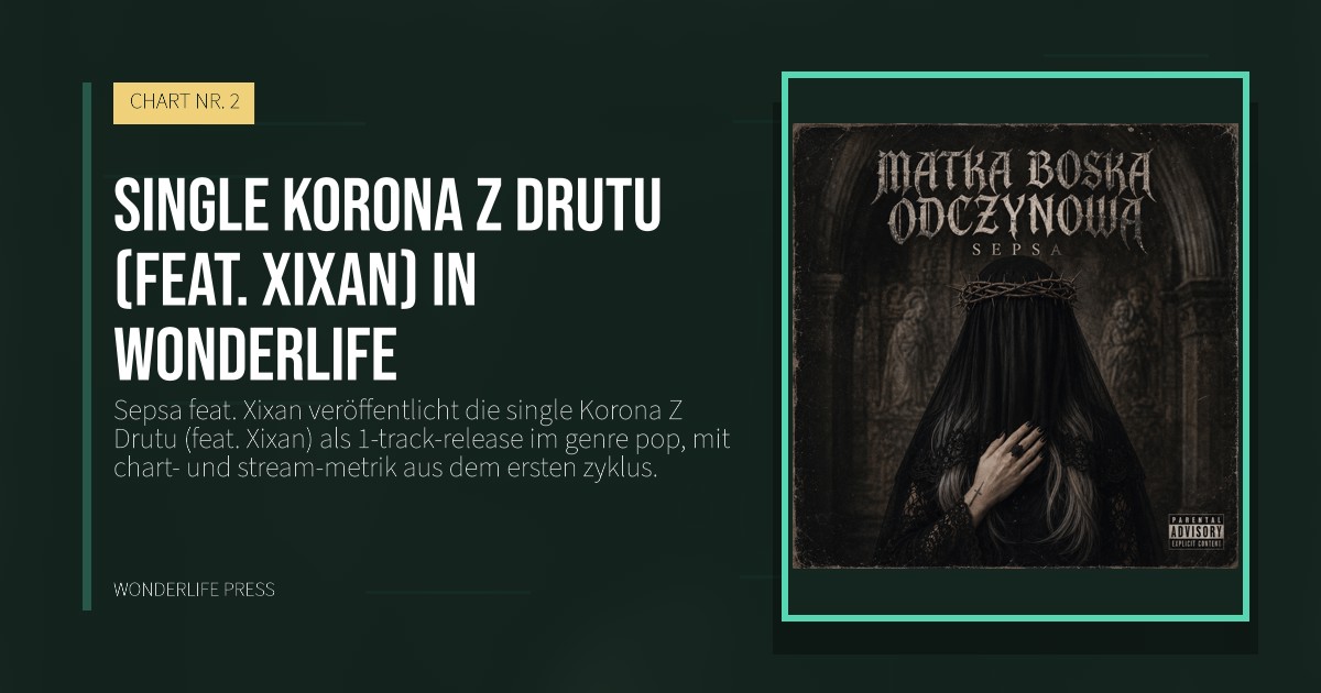 Wonderlife Press: Single Korona Z Drutu (feat. Xixan) in Wonderlife. Veröffentlichungscover. CHART NR. 2.