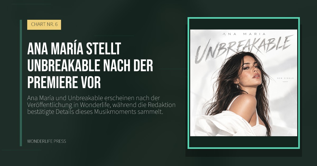 Wonderlife Press: Ana María stellt Unbreakable nach der Premiere vor. Veröffentlichungscover. CHART NR. 6.