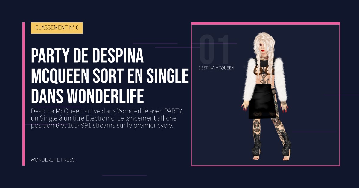 Wonderlife Press: PARTY de Despina McQueen sort en Single dans Wonderlife. portrait des artistes. CLASSEMENT N° 6.