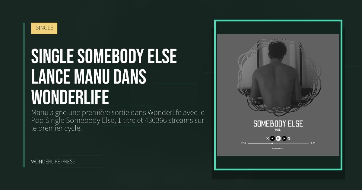 Wonderlife Press: Single Somebody Else lance Manu dans Wonderlife. pochette de la sortie. SINGLE.