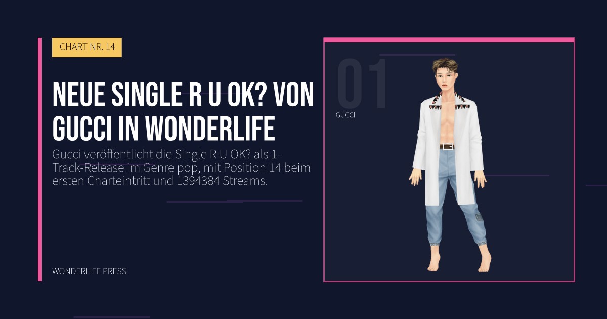 Wonderlife Press: Neue single R U OK? von Gucci in Wonderlife. Künstlerporträt. CHART NR. 14.