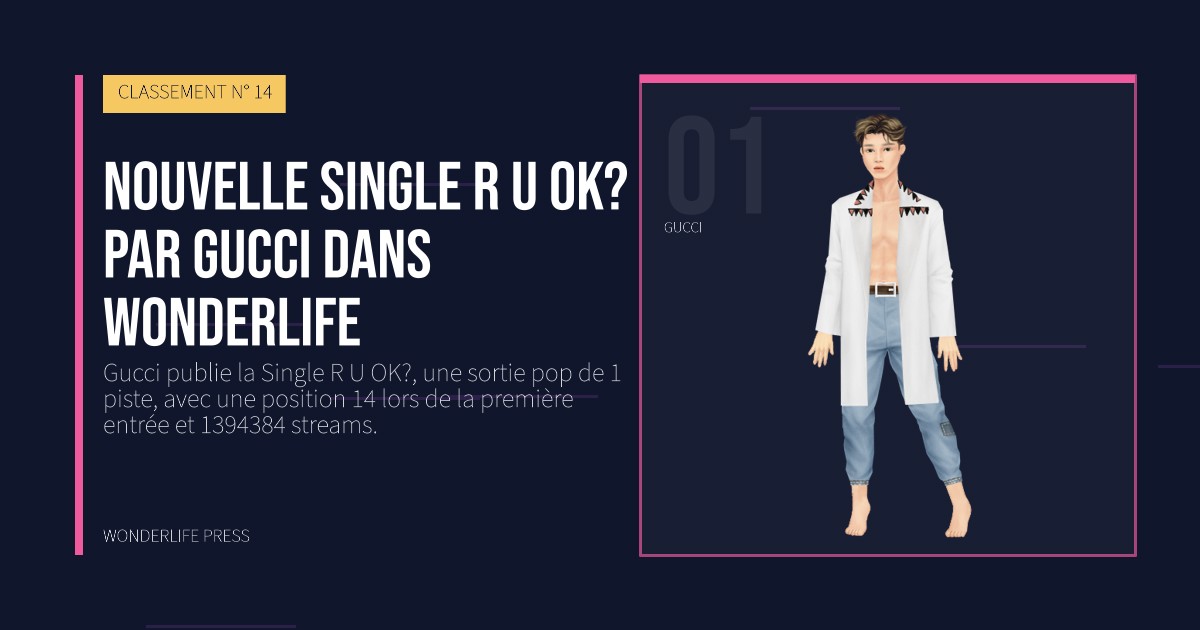 Wonderlife Press: Nouvelle single R U OK? par Gucci dans Wonderlife. portrait des artistes. CLASSEMENT N° 14.