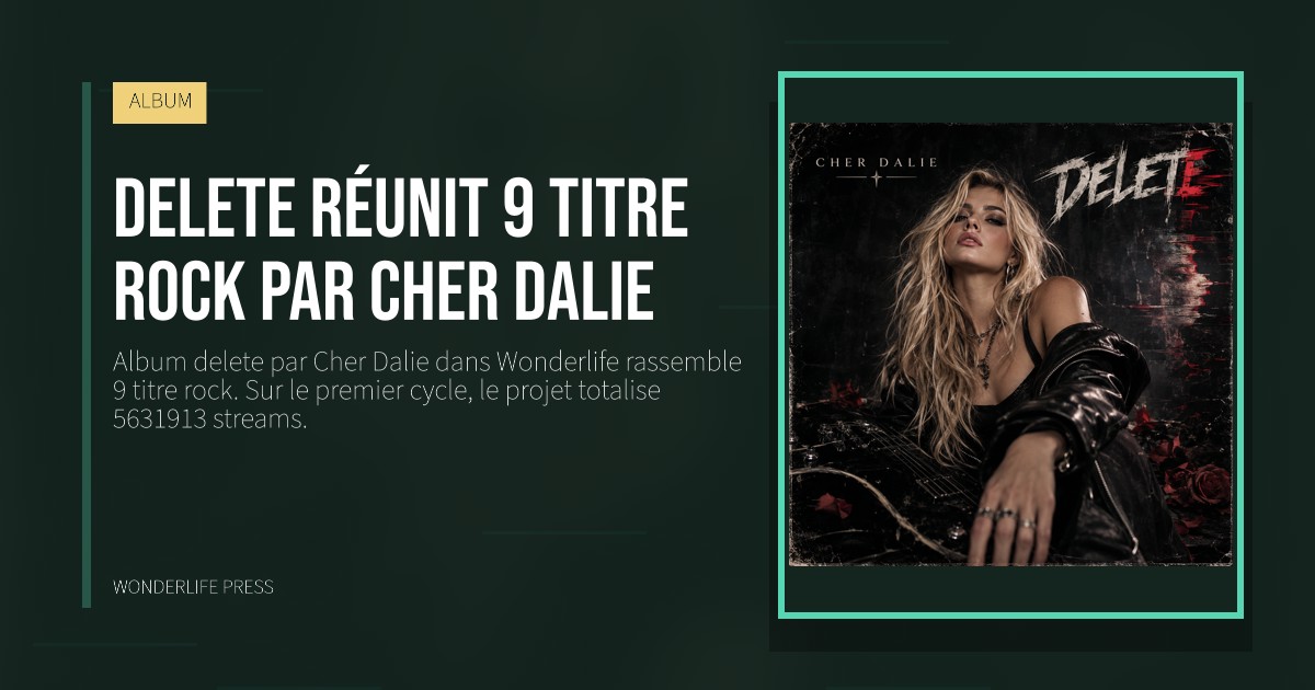 Wonderlife Press: delete réunit 9 titre rock par Cher Dalie. pochette de la sortie. ALBUM.