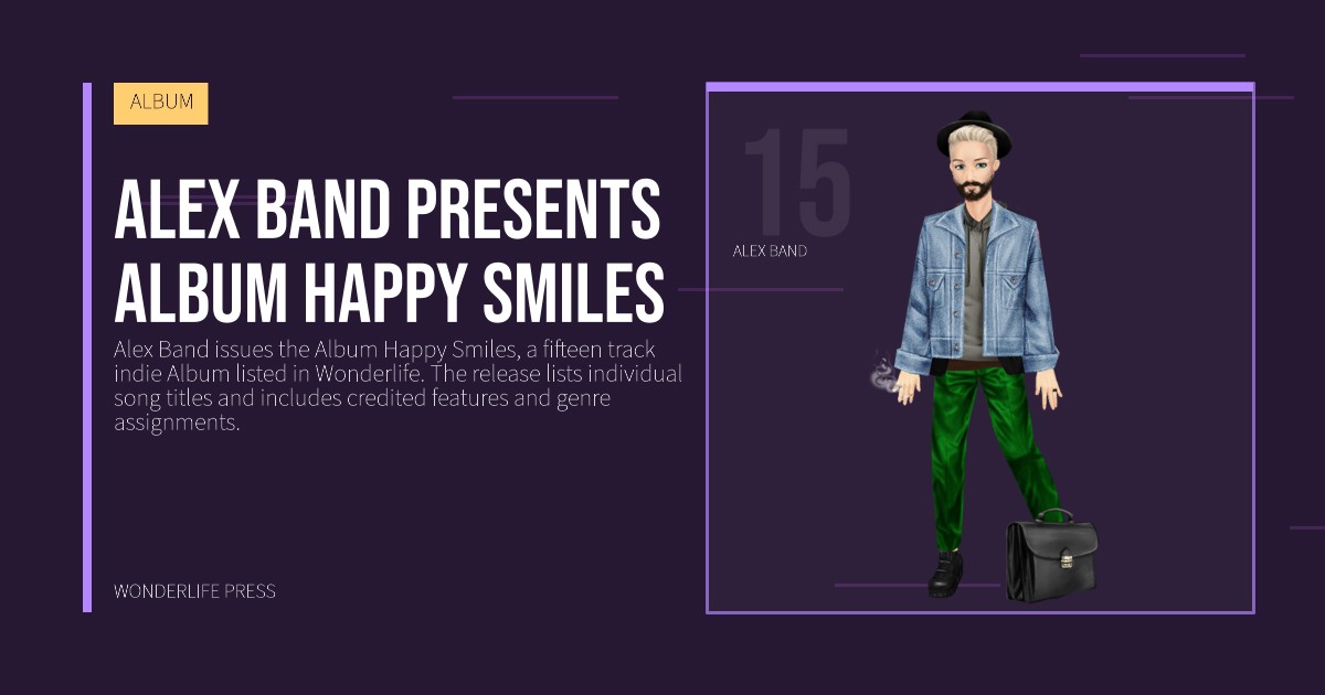 Wonderlife Press: Alex Band presents album Happy Smiles. artist portrait. ALBUM.