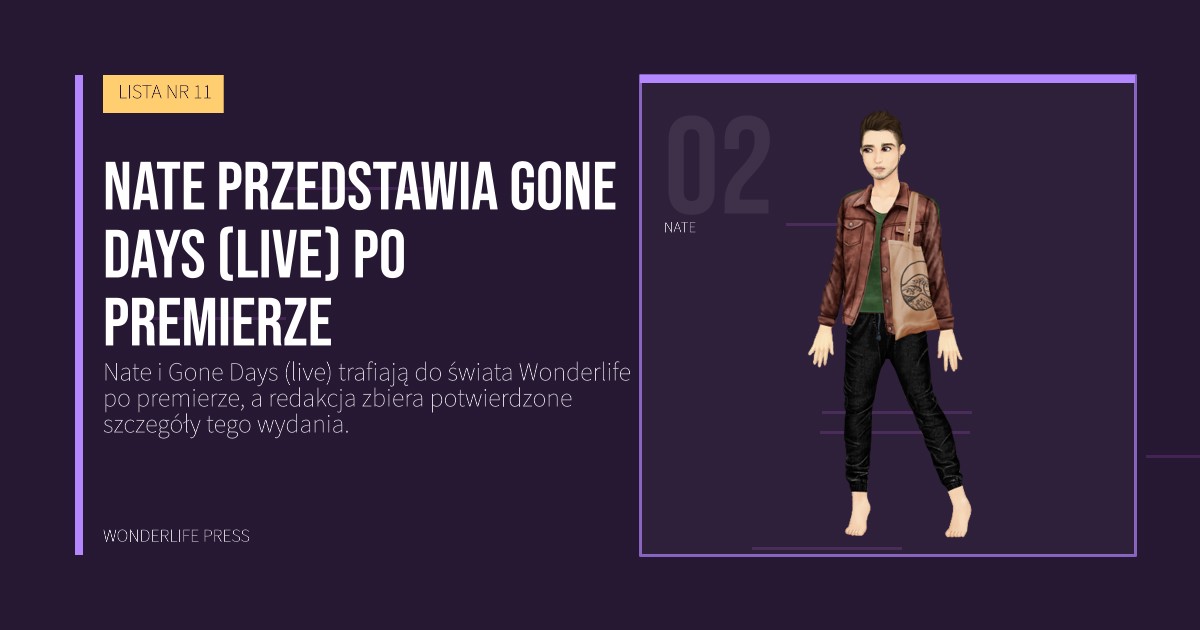Wonderlife Press: Nate przedstawia Gone Days (live) po premierze. portret artystów. LISTA NR 11.