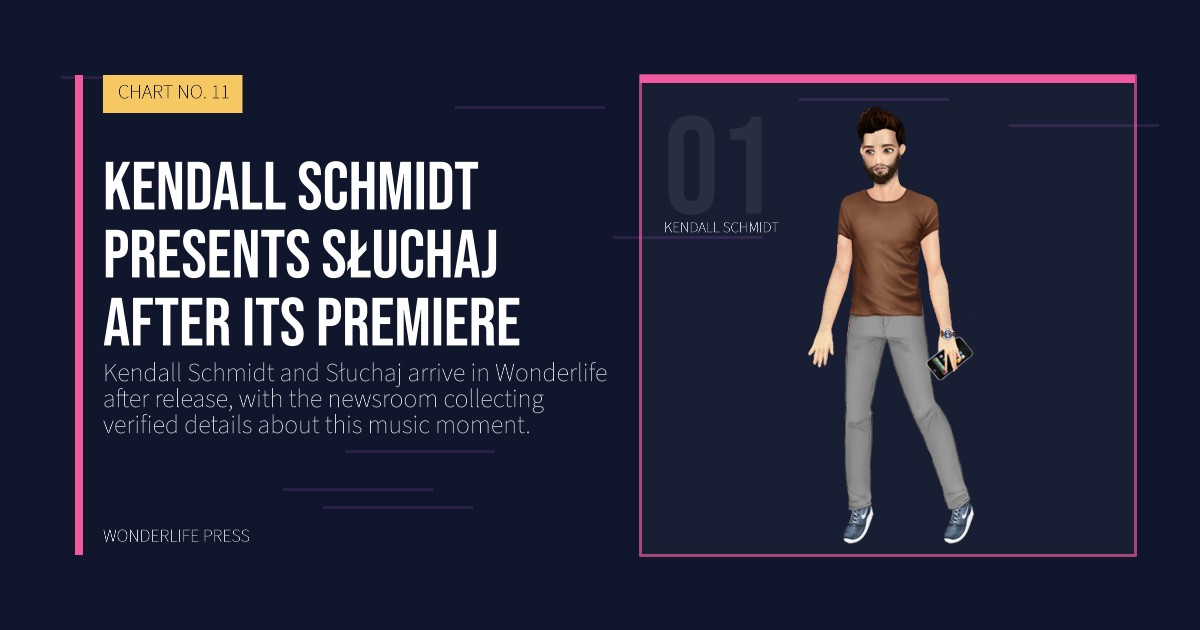 Wonderlife Press: Kendall Schmidt presents Słuchaj after its premiere. artist portrait. CHART NO. 11.