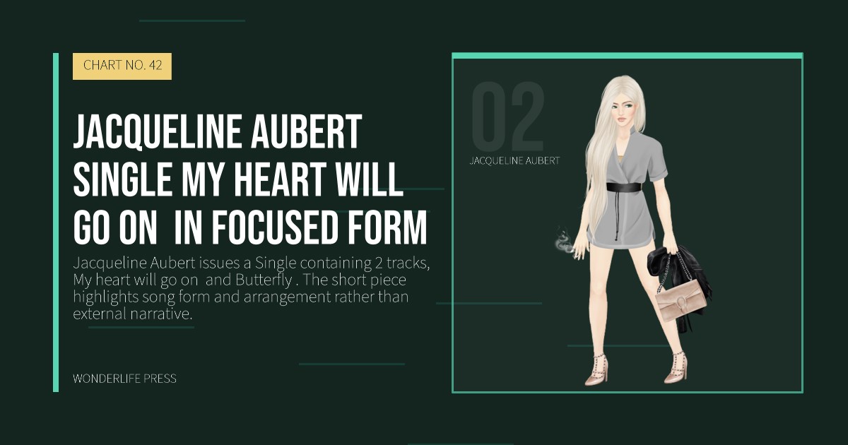 Wonderlife Press: Jacqueline Aubert single My heart will go on in focused form. artist portrait. CHART NO. 42.