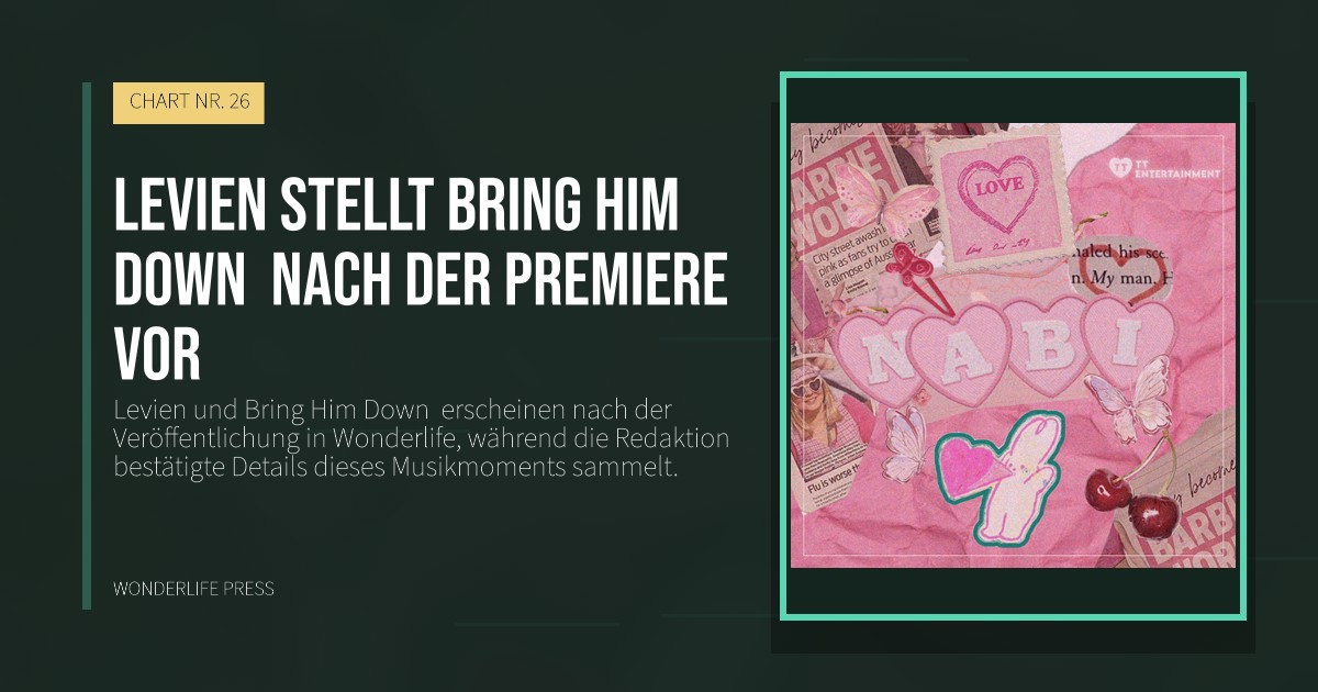 Wonderlife Press: Levien stellt Bring Him Down nach der Premiere vor. Veröffentlichungscover. CHART NR. 26.