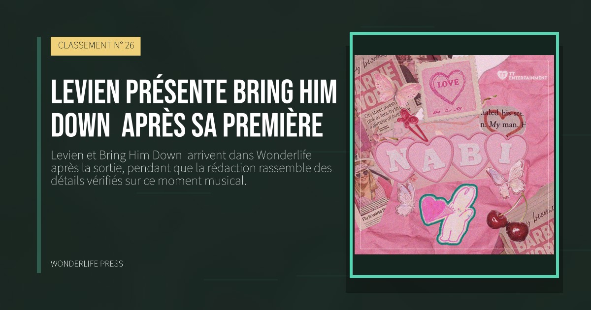 Wonderlife Press: Levien présente Bring Him Down après sa première. pochette de la sortie. CLASSEMENT N° 26.
