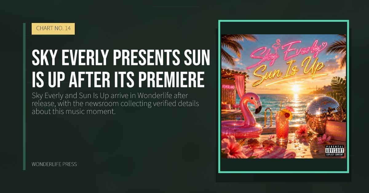 Wonderlife Press: Sky Everly presents Sun Is Up after its premiere. release artwork. CHART NO. 14.