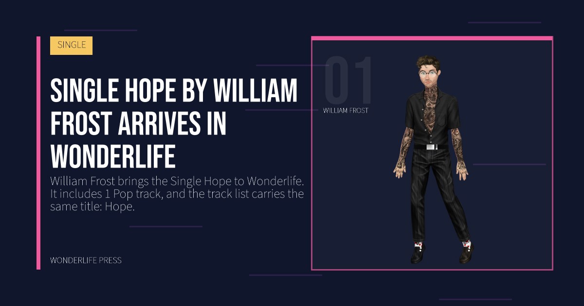 Wonderlife Press: Single Hope by William Frost arrives in Wonderlife. artist portrait. SINGLE.
