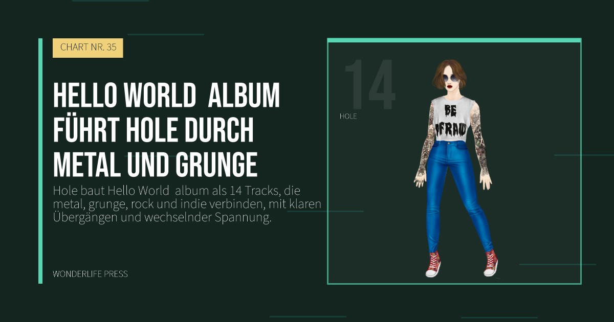 Wonderlife Press: Hello World  album führt Hole durch metal und grunge. Künstlerporträt. CHART NR. 35.