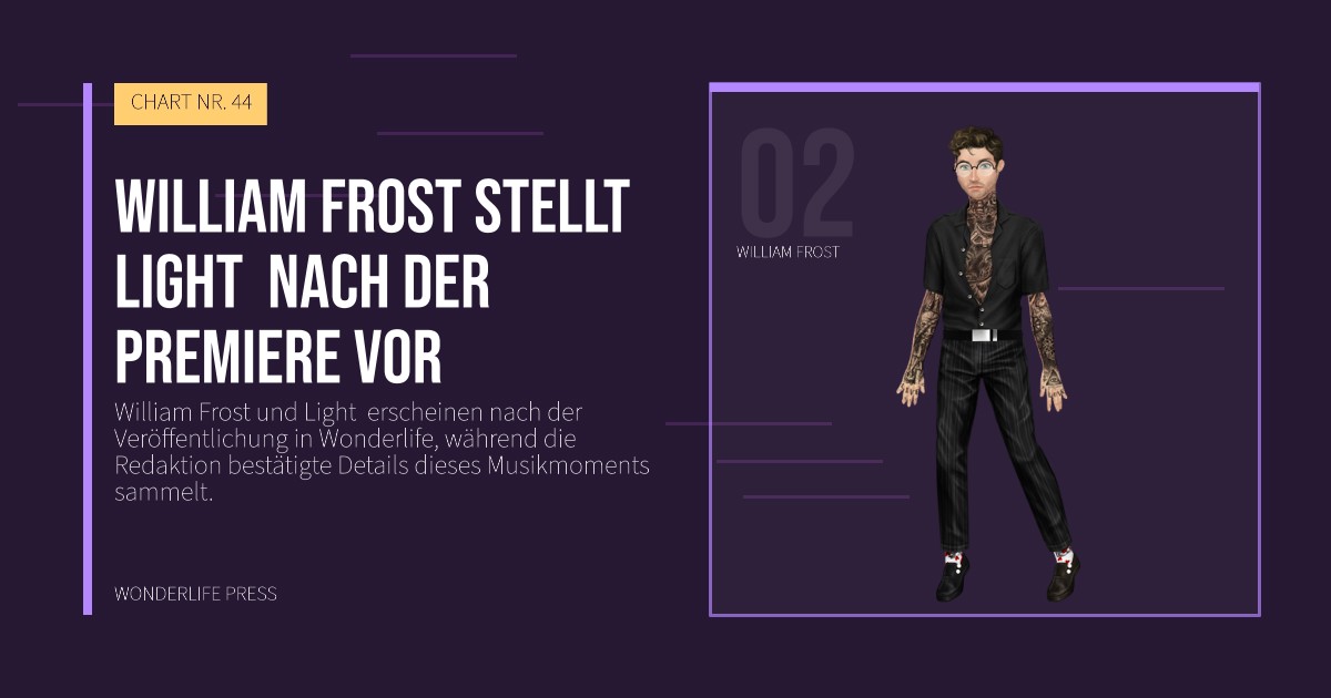 Wonderlife Press: William Frost stellt Light  nach der Premiere vor. Künstlerporträt. CHART NR. 44.