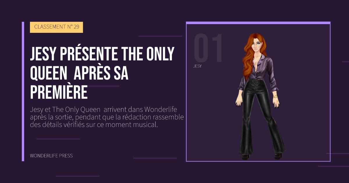 Wonderlife Press: Jesy présente The Only Queen après sa première. portrait des artistes. CLASSEMENT N° 29.