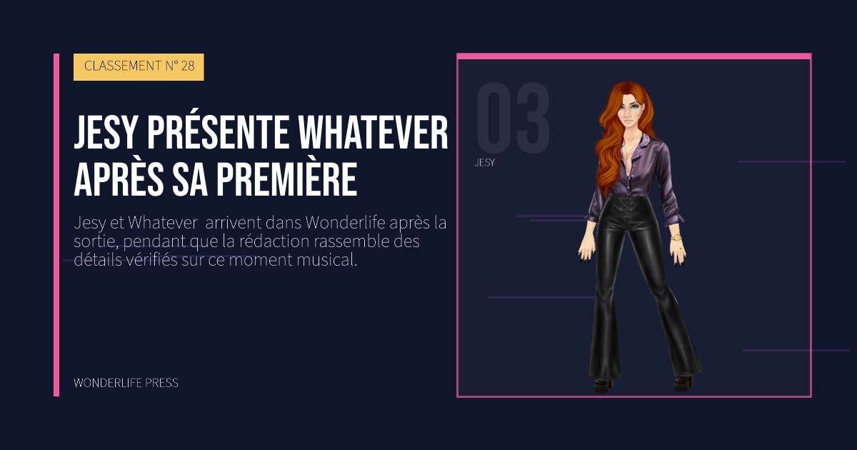 Wonderlife Press: Jesy présente Whatever  après sa première. portrait des artistes. CLASSEMENT N° 28.