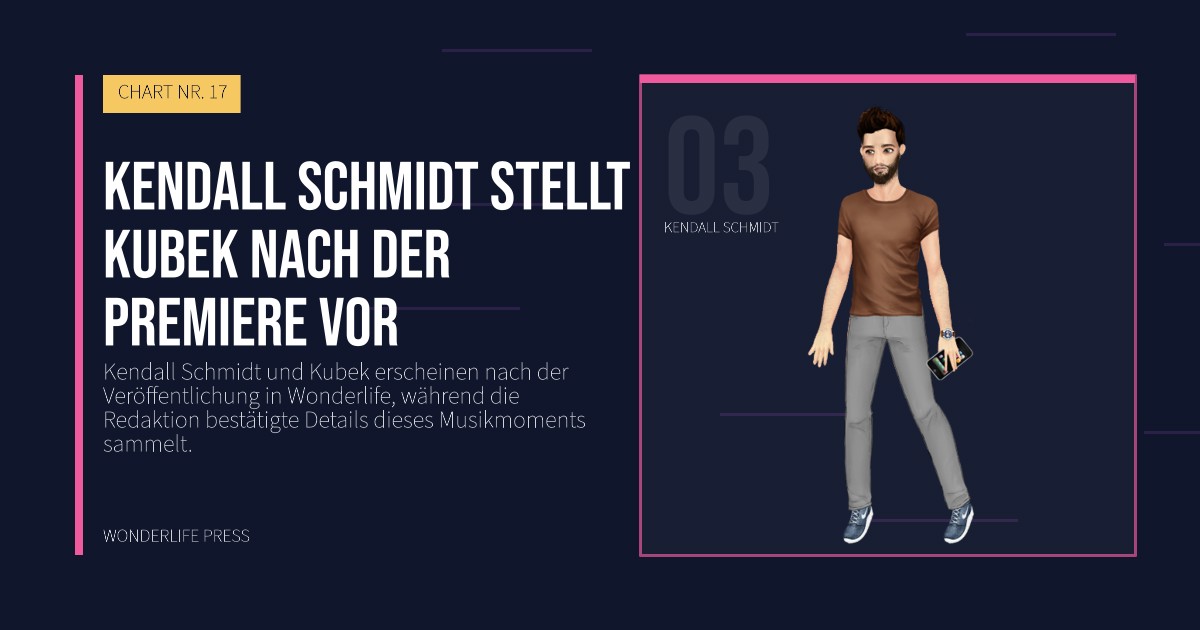 Wonderlife Press: Kendall Schmidt stellt Kubek nach der Premiere vor. Künstlerporträt. CHART NR. 17.