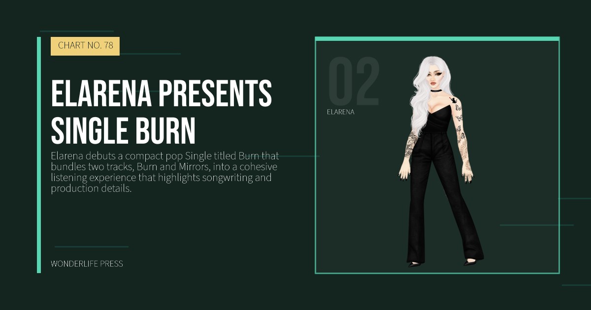 Wonderlife Press: Elarena presents Single Burn. artist portrait. CHART NO. 78.
